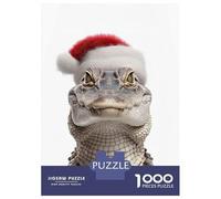 Jigsaw Puzzle 1000 Piece for Adults Crocodile Wearing Santa Hat Jigsaw Puzzle Fun Games A Work of Art Deal As Gifts for The Whole Family 52x38cm/1000pcs