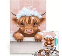 Jigsaw Puzzle 1000 Piece for Adults Cute Highland Cow in Bubble Bath, Impossible Game, Analysis And Logic, Enhance Love between Couples 50x75cm
