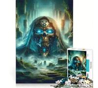 Jigsaw Puzzle 1000 Piece for Adults Cybernetic Skull Entity in Misty Ruins, Impossible Game, Analysis And Logic, Enhance Love between Couples 50x75cm