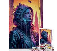 Jigsaw Puzzle 1000 Piece for Adults Cyberpunk Woman in Cityscape Educational Game Wall Art Toy Wall Decor Artists' Collection, Fine Arts (38x26cm)