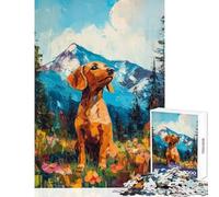 Jigsaw Puzzle 1000 Piece for Adults Dachshund in Mountain Landscape Painting Practical Game Learning Educational Home Decoration Toys Artists' Collection, Fine Arts (26X38cm)