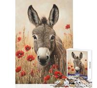 Jigsaw Puzzle 1000 Piece for Adults Donkey in Poppies Field Impossible Game Learning Educational DIY Toys Artists' Collection, Fine Arts (50X75cm)