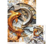 Jigsaw Puzzle 1000 Piece for Adults Elegant Yin Yang Koi Impossible Game Learning Educational DIY Toys Artists' Collection, Fine Arts (50X75cm)