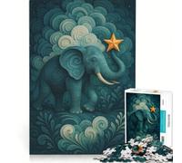 Jigsaw Puzzle 1000 Piece for Adults Elephant with Star in Dreamy Landscape, Impossible Game, Home Decoration, Deal As Gifts for The Whole Family 38x52cm