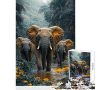 Jigsaw Puzzle 1000 Piece for Adults Elephants Walking through Jungle Stream Educational Game Wall Art Toy Wall Decor Artists' Collection, Fine Arts (50x75cm)