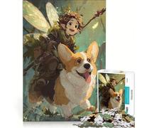 Jigsaw Puzzle 1000 Piece for Adults Fairy Riding A Corgi through Forest, Impossible Game, Home Decoration, Deal As Gifts for The Whole Family 38x52cm