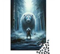 Jigsaw Puzzle 1000 Piece for Adults Fantasy Forest Encounter Lion Vs. Warrior Adult Jigsaw Puzzle Brain Teaser Game Hand Speed Race Stress Reduction Gifts 38x26cm/1000pcs