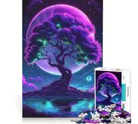 Jigsaw Puzzle 1000 Piece for Adults Fantasy Neon Tree Under A Purple Moon, Impossible Game, Home Decoration, Deal As Gifts for The Whole Family 38x26cm