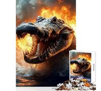 Jigsaw Puzzle 1000 Piece for Adults Fiery Crocodile Emerging from Water 1000 Jigsaw Puzzle Home Decoration Toys Gifts Birthday Family Activities (38x52cm)
