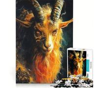 Jigsaw Puzzle 1000 Piece for Adults Fiery Goat Creature Animal, Impossible Game, Home Decoration, Deal As Gifts for The Whole Family 38x26cm