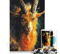 Jigsaw Puzzle 1000 Piece for Adults Fiery Goat Creature Animal, Impossible Game, Home Decoration, Deal As Gifts for The Whole Family 38x52cm
