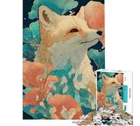Jigsaw Puzzle 1000 Piece for Adults Fox Portrait with Floral Elements Teenager Puzzles Fun Games Wall Decoration Unique Birthday And Gifts (Size 50x75cm)