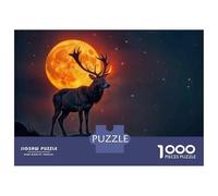Jigsaw Puzzle 1000 Piece for Adults Full Moon Deer Silhouette Puzzle for Adults Family Game Precision Cutting for Birthday, Chrismas 52x38cm/1000pcs
