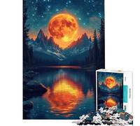 Jigsaw Puzzle 1000 Piece for Adults Full Moon Over Mountain Lake Educational Challenge Analysis And Logic Educational Toy for 14+ Puzzle Game Offered (38x26cm)