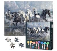 Jigsaw Puzzle 1000 Piece for Adults - Galloping Horses in Water, Dynamic Splash Art, Premium Adult Puzzles 1000 Pieces, Coolest Adult Puzzles - 27.5x19.7 In