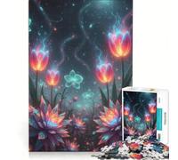 Jigsaw Puzzle 1000 Piece for Adults Glowing Flowers in A Dreamy Landscape, Impossible Game, Analysis And Logic, Enhance Love between Couples (38x26cm)