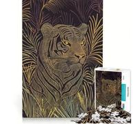 Jigsaw Puzzle 1000 Piece for Adults Golden Tiger in Jungle, Impossible Game, Analysis And Logic, Enhance Love between Couples (38x26cm)