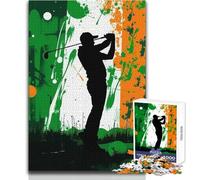 Jigsaw Puzzle 1000 Piece for Adults Golf Silhouette with Irish Flag Educational Game Hand Speed Race Gift For Birthdays Size 38x52cm