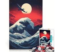 Jigsaw Puzzle 1000 Piece for Adults Great Kanagawa Wave, Red Sky, Impossible Game, Fun at Home Activities, Suitable for Desktop Decoration 38X52CM