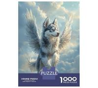 Jigsaw Puzzle 1000 Piece for Adults Husky with Angel Wings Majestic Pet TributeFlying Husky with Wings Jigsaw Puzzle Fun Games A Work of Art Deal As Gifts for The Whole Family 70x50cm/1000pcs