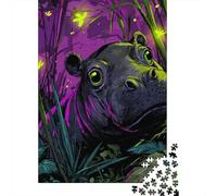 Jigsaw Puzzle 1000 Piece for Adults Jungle Hippo with Glowing Eyes Adult Jigsaw Puzzle Brain Teaser Game Hand Speed Race Stress Reduction Gifts 38x26cm/1000pcs