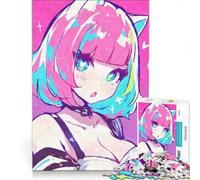 Jigsaw Puzzle 1000 Piece for Adults Kawaii Pink Hair Nekomimi Impossible Game Analysis And Logic Enhance Love between Couples 50x75cm