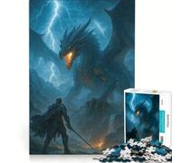 Jigsaw Puzzle 1000 Piece for Adults Knight Facing A Dragon in Storm Impossible Game Analysis And Logic Enhance Love between Couples 50x75cm