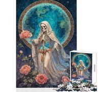 Jigsaw Puzzle 1000 Piece for Adults La Niña Blanca, Santa Muerte in White Robe with Roses Impossible Game Learning Educational DIY Toys Artists' Collection, Fine Arts (52X38cm)
