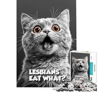 Jigsaw Puzzle 1000 Piece for Adults Lesbians Eat What？ British Shorthair Cat Meme Jigsaw for Adults Brain Teaser Game But Fun And Humorous Unique Birthday And Gifts (Size 38x26cm)