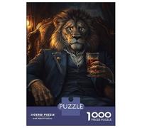 Jigsaw Puzzle 1000 Piece for Adults Lion in Suit with Drink Jigsaw Puzzle Fun Games A Work of Art Deal As Gifts for The Whole Family 52x38cm/1000pcs