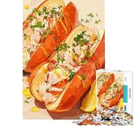 Jigsaw Puzzle 1000 Piece for Adults Lobster Rolls with Lemon Illustration Relaxing Games Learning Educational Toys Great Gifts for Games Presents for Women (Size 38x26cm)