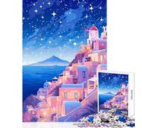 Jigsaw Puzzle 1000 Piece for Adults Lofi Greece Santorini Art Adult Jigsaw Puzzles Birthday Present Every Piece Is Unique - Challenging Family Fun Game (38x26cm)