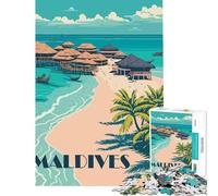 Jigsaw Puzzle 1000 Piece for Adults Maldives Islands Asia Sun Challenging To Complete Pattern Assembly Home Decoration Toys for And from 14 Years And over (38X26cm)