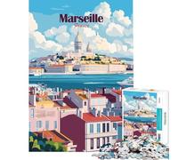 Jigsaw Puzzle 1000 Piece for Adults Marseille France Travel Poster Relaxing Games Learning Educational Toys Great Gifts for Games Presents for Women (Size 38x52cm)
