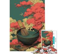 Jigsaw Puzzle 1000 Piece for Adults Matcha Tea Ceremony Puzzles for Adults Anti-Stress Toys Staycation Kill Time Help The Brain Exercise (size 38x26cm)
