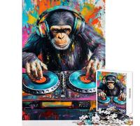 Jigsaw Puzzle 1000 Piece for Adults Monkey DJ Beats Jigsaws for Adults Brain Teaser Game Stress Reliever Help The Brain Exercise (Size 50x75cm)