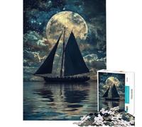 Jigsaw Puzzle 1000 Piece for Adults Moonlit Sail Voyage Educational Games Toys Educational Games Secret Santa Gifts Family Activities (size 75x50cm)