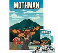 Jigsaw Puzzle 1000 Piece for Adults Mothman Cryptid Attack Travel Poster Art Educational Game Learning Educational Toys Great Gifts And Toys Suitable for Couples (Size 38x52cm)
