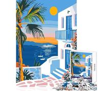 Jigsaw Puzzle 1000 Piece for Adults Mykonos Greece Evening Art Adult Jigsaw Puzzles Birthday Present Every Piece Is Unique - Challenging Family Fun Game (38x52cm)