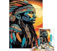 Jigsaw Puzzle 1000 Piece for Adults Native American Chief Portrait Adult Puzzles Brain Teaser Game Improve Memory for Birthday, Chrismas (Size 38x26cm)
