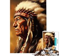 Jigsaw Puzzle 1000 Piece for Adults Native American Chief Portrait Fun at Home Activities, For Family Fun Practical Game for 14+ Puzzle Game Offered (38x52cm)