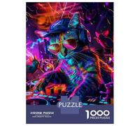 Jigsaw Puzzle 1000 Piece for Adults Neon Cat DJ Music Poster Jigsaw for Adults Fun Games Analysis And Logic Deal As Gifts for The Whole Family 52x38cm/1000pcs