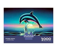 Jigsaw Puzzle 1000 Piece for Adults Neon Dolphin Sunset Art Print Jigsaw for Adults Fun Games Analysis And Logic Deal As Gifts for The Whole Family 70x50cm/1000pcs