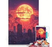 Jigsaw Puzzle 1000 Piece for Adults Neon Moonrise Over The City ∕ Hands-on Game Improve Memory Artists Collection Fine Art 50x75cm