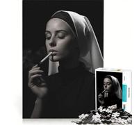 Jigsaw Puzzle 1000 Piece for Adults Nun Having Smoke Wall Art Hands-on Game Improve Memory Artists Collection Fine Art 50x75cm
