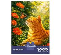 Jigsaw Puzzle 1000 Piece for Adults Orange Cat And Butterfly in Garden Jigsaw Toy Wall Decor Analysis And Logic Deal As Gifts for The Whole Family 38x26cm/1000pcs