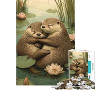 Jigsaw Puzzle 1000 Piece for Adults Otters Embrace in Serenity Puzzle for Adults Fun Games Difficult Hard Unique Birthday And Gifts (Size 38x52cm)