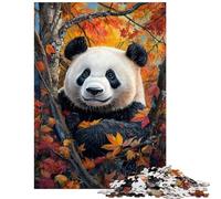 Jigsaw Puzzle 1000 Piece for Adults Panda in Autumn Leaves Hands-on Game Suitable for Couples Home Decoration Toys Fun at Home Activities, Size 38x26cm