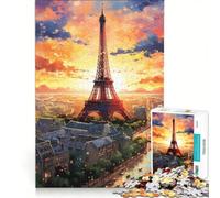 Jigsaw Puzzle 1000 Piece for Adults Paris Eiffel Tower Sunset, Impossible Game, Analysis And Logic, Enhance Love between Couples 50x75cm