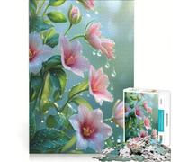 Jigsaw Puzzle 1000 Piece for Adults Pink Flowers with Water Droplets, Impossible Game, Analysis And Logic, Enhance Love between Couples 38x52cm